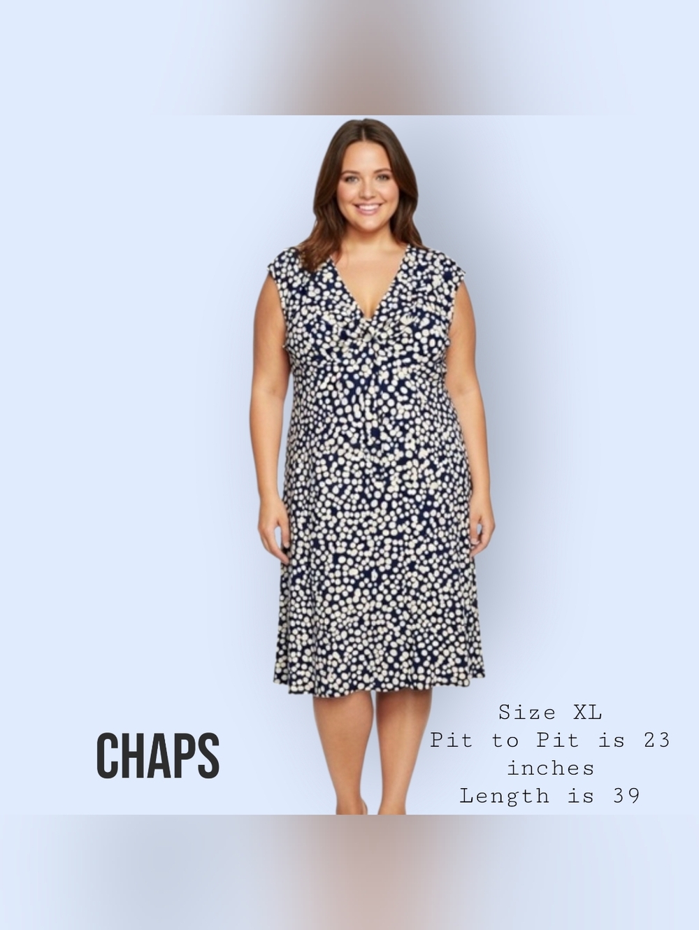 Chaps Navy & White Polka Dot V-Neck Dress Size XL